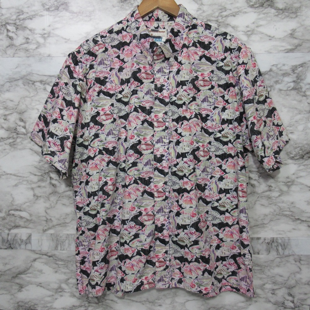 Fish Print Hawaiian Short Sleeve Button Down Shirt Size XL - Picture 3 of 13